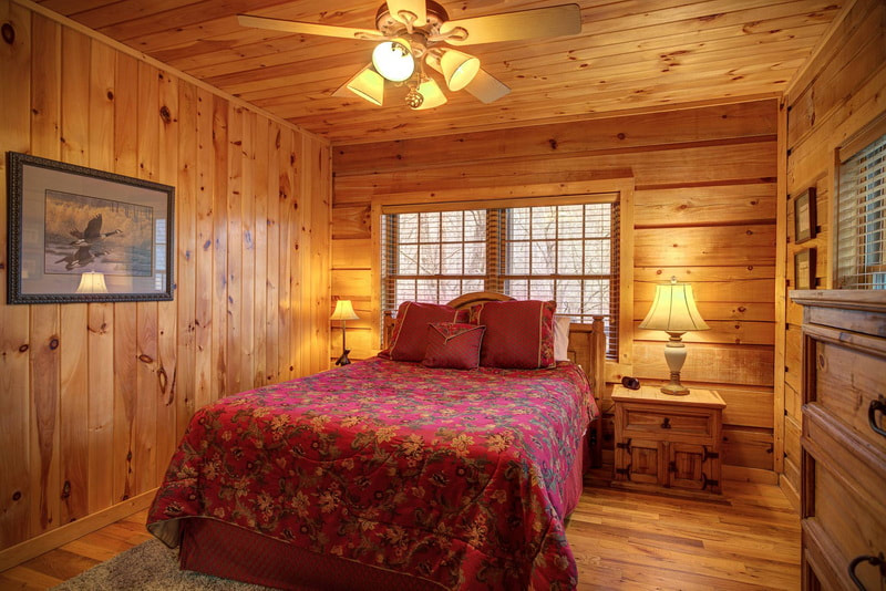 Master bedroom Arbor Den Log Cabin Rental Boone Blowing Rock NC